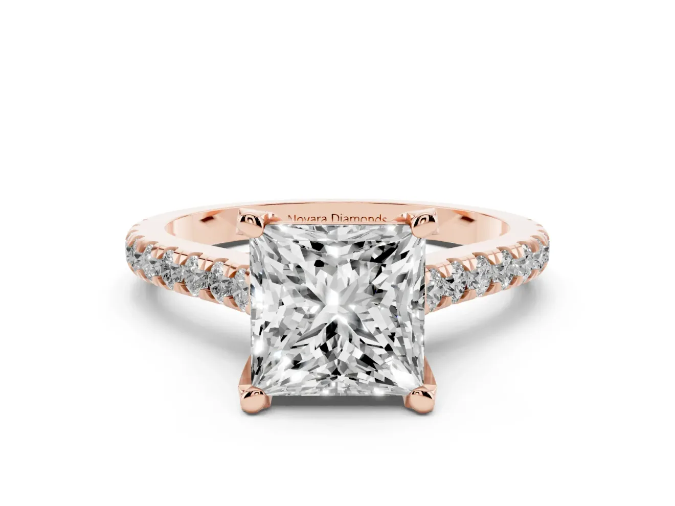 Princess Cut Hidden Halo Pave Engagement Ring Setting | Claw Prongs | Rose Gold