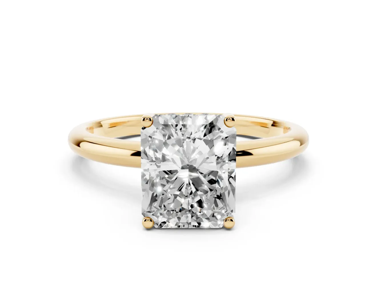 Radiant Cut Micro-Prong Hidden Halo Engagement Ring Setting | Plain Band | Yellow Gold