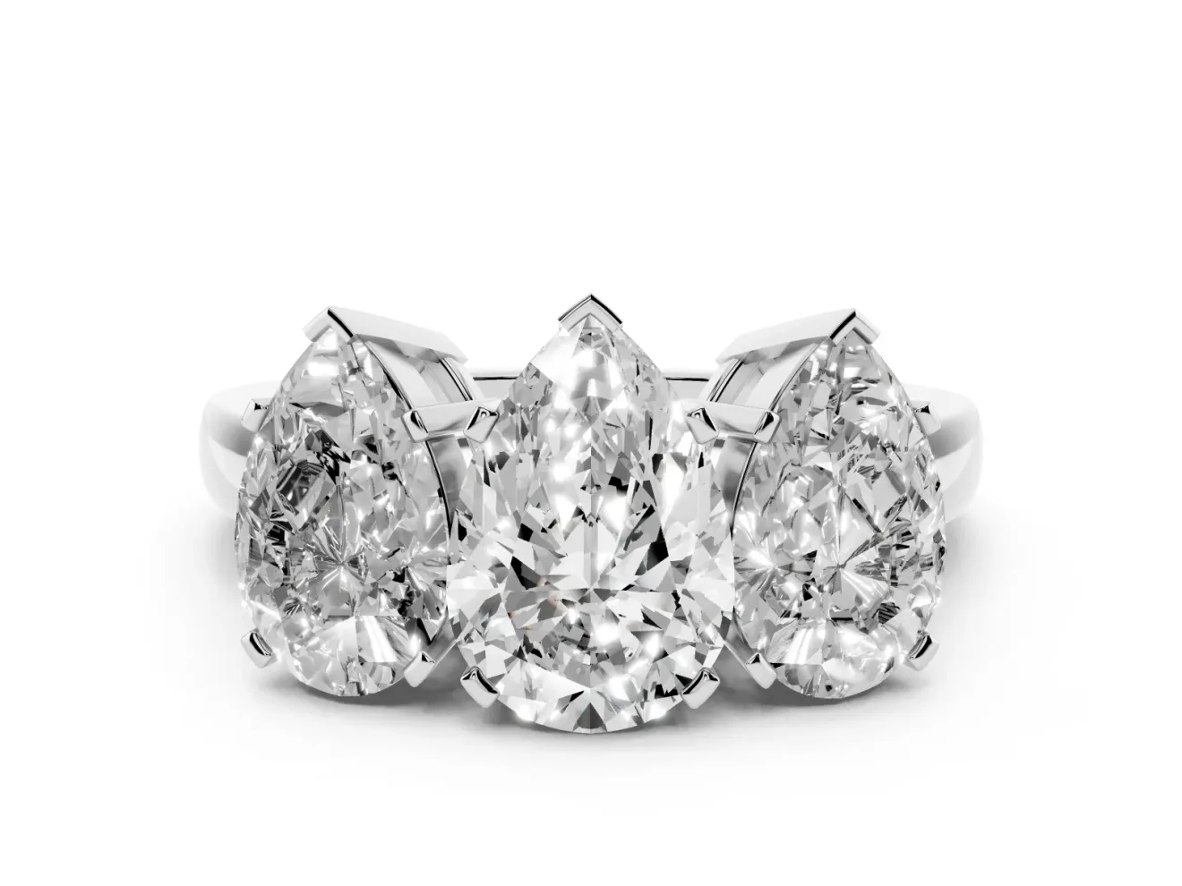 Pear-Shaped Three Stone Engagement Ring Setting | Large Side Stones | Sterling Silver