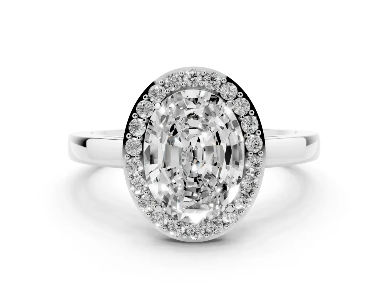 Oval Cut Diamond Halo Ring Set in White gold with Solitaire Band and Prong Setting
