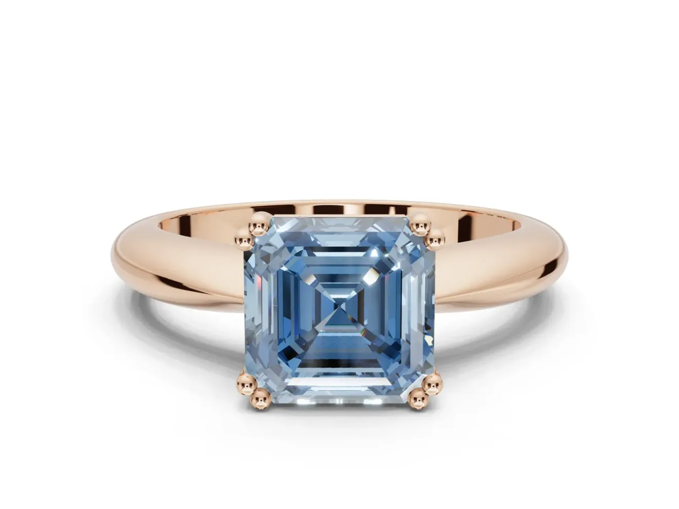Princess Cut Tapered Solitaire Engagement Ring Setting for a Fancy Blue Lab-Grown Diamond | Rose Gold