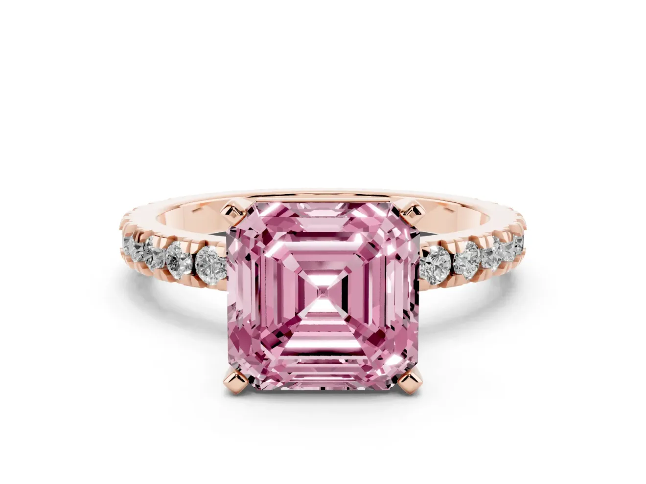 Asscher Cut Pavé Engagement Ring Setting for a Fancy Pink Lab-Grown Diamond | Rose Gold