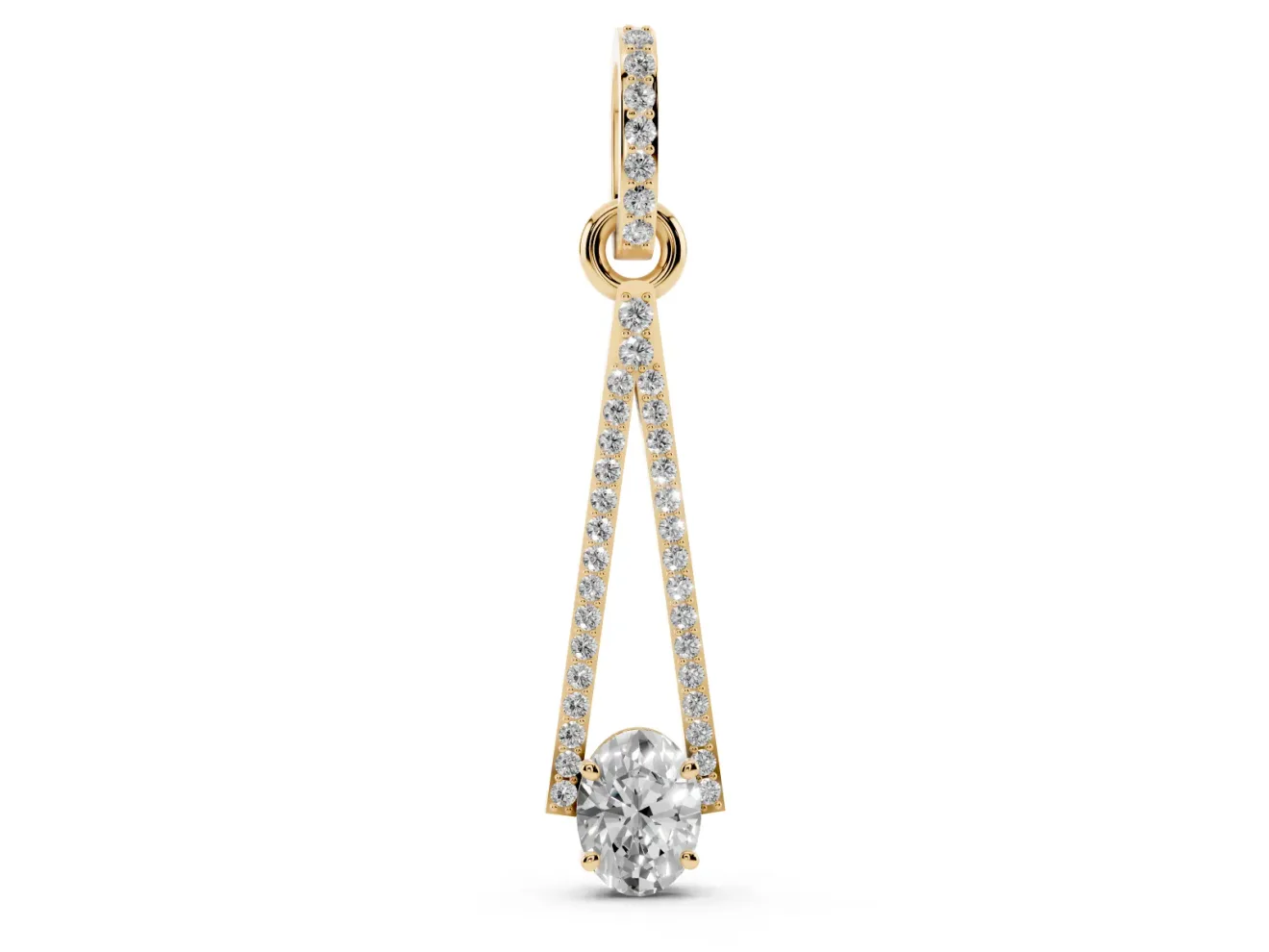 Oval Lab-Grown Diamond Pavé Open Triangle Pendant Necklace | Pavé Bail | Yellow Gold
