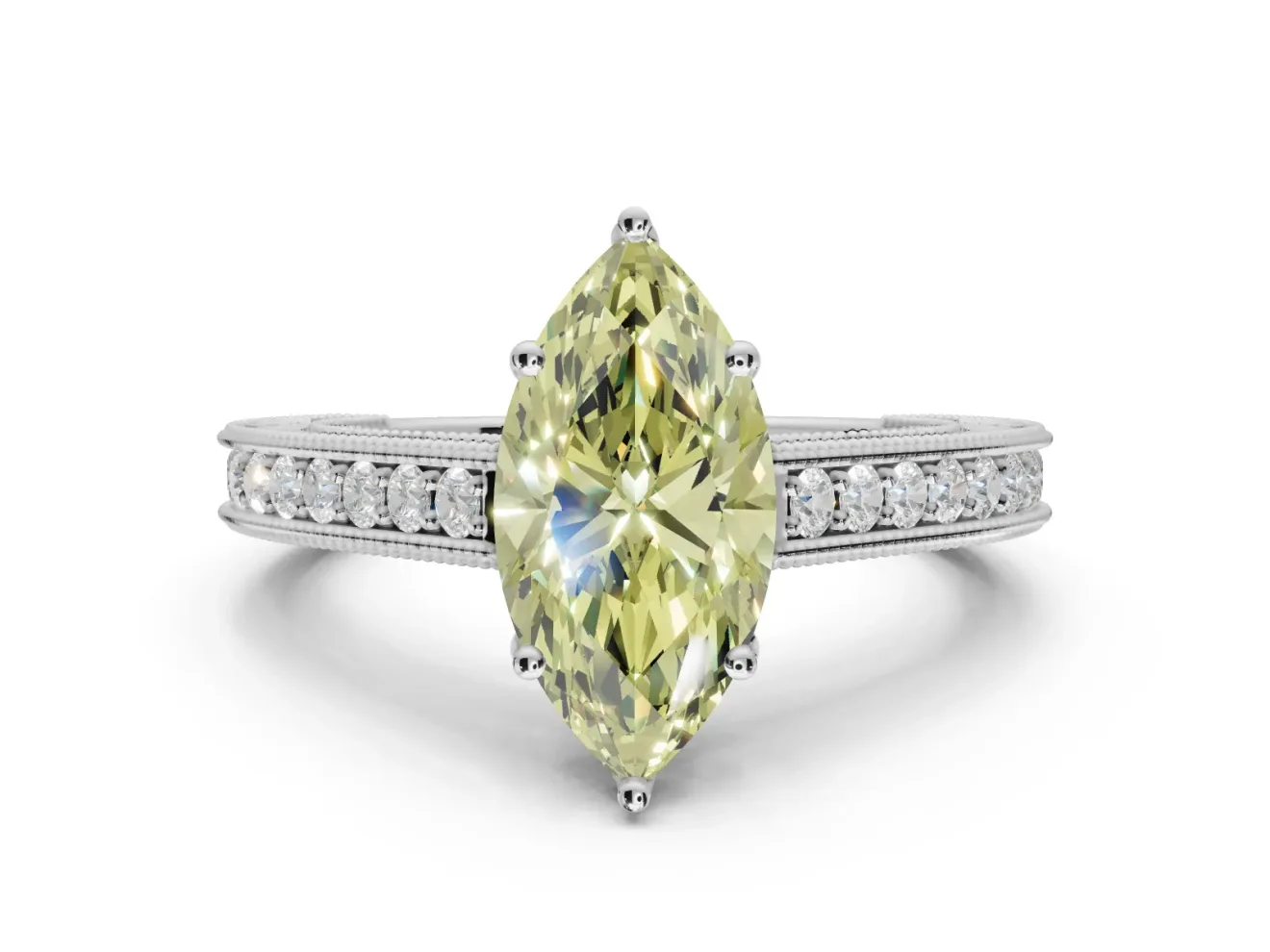 Marquise Vintage Engagement Ring Setting for a Fancy Yellow Lab-Grown Diamond | Sterling Silver - Design NV-24644