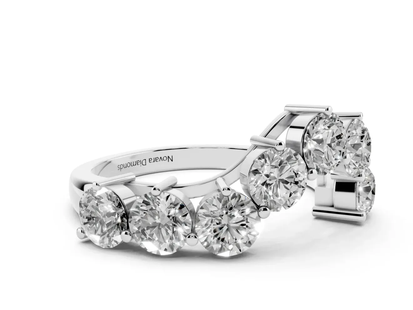 Round Lab-Grown Diamond Prong Set Curved Wedding Band | Wave Stone Line | Platinum