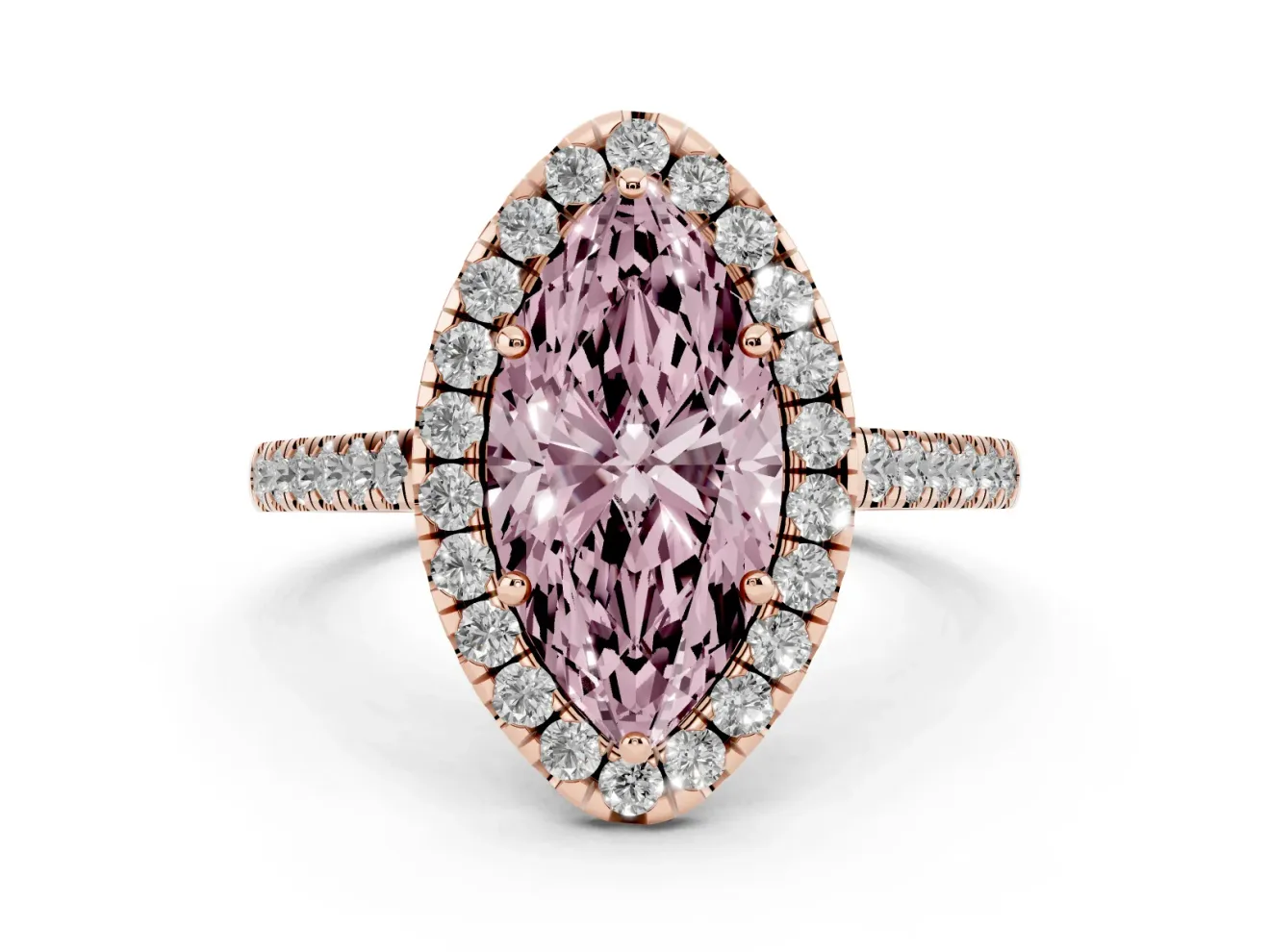 Marquise Halo Engagement Ring Setting for a Fancy Pink Lab-Grown Diamond | Pave Shoulders | Rose Gold