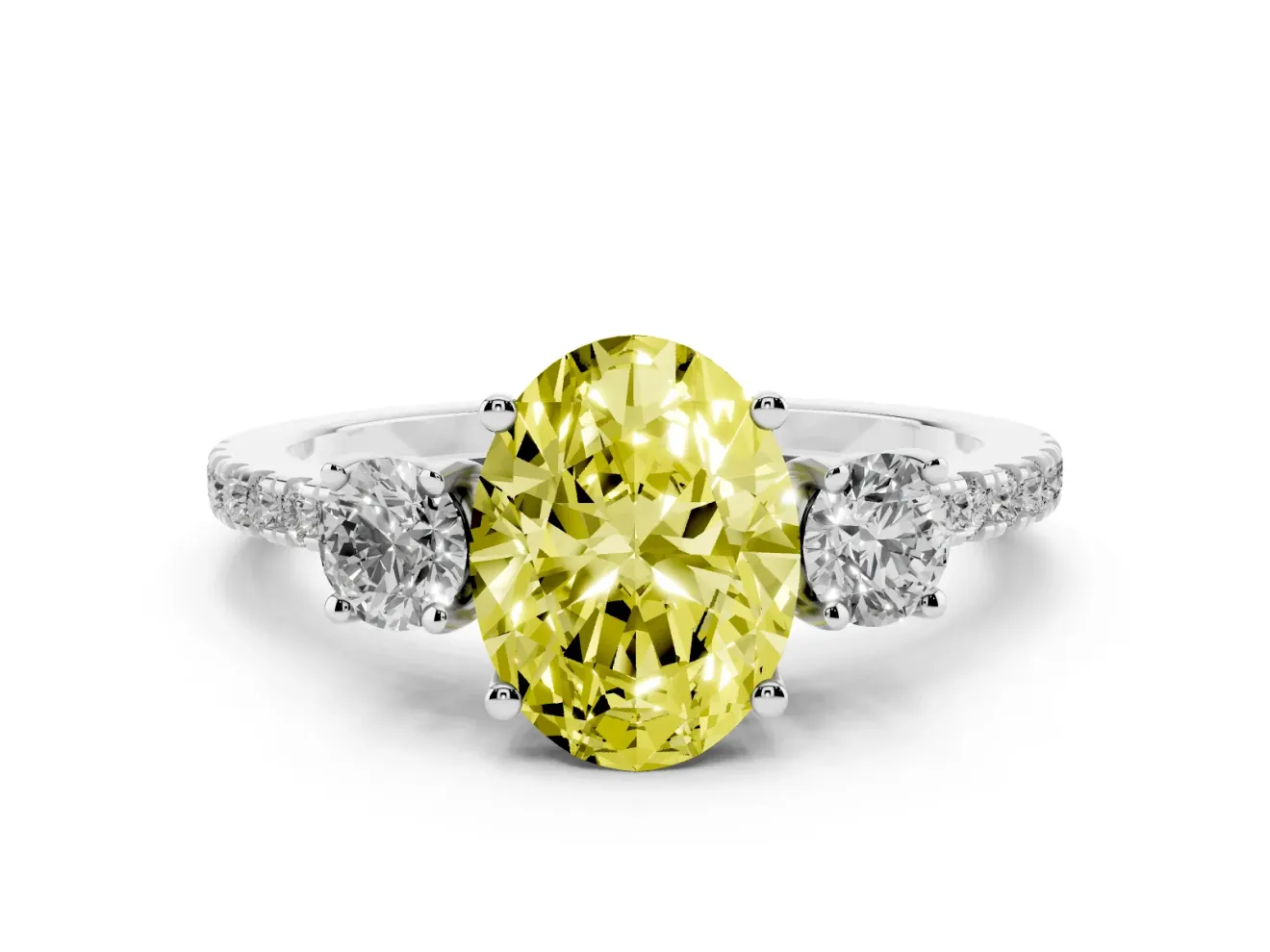 Oval Three Stone Engagement Ring Setting for a Fancy Yellow Lab-Grown Diamond | Pave Shoulders | Platinum