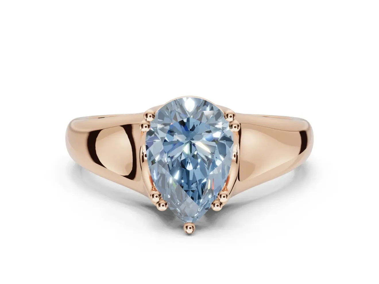Pear-Shaped Double Claw Solitaire Engagement Ring Setting for a Fancy Blue Lab-Grown Diamond | Rose Gold