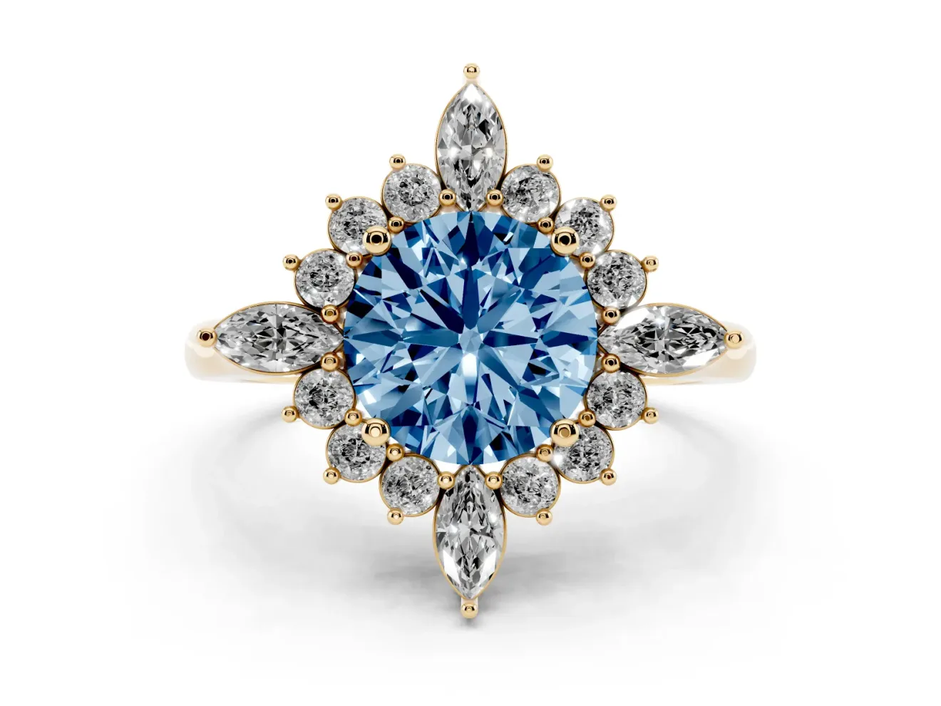 Round Engagement Ring Setting for a Fancy Blue Lab-Grown Diamond | Yellow Gold - Design NV-24790