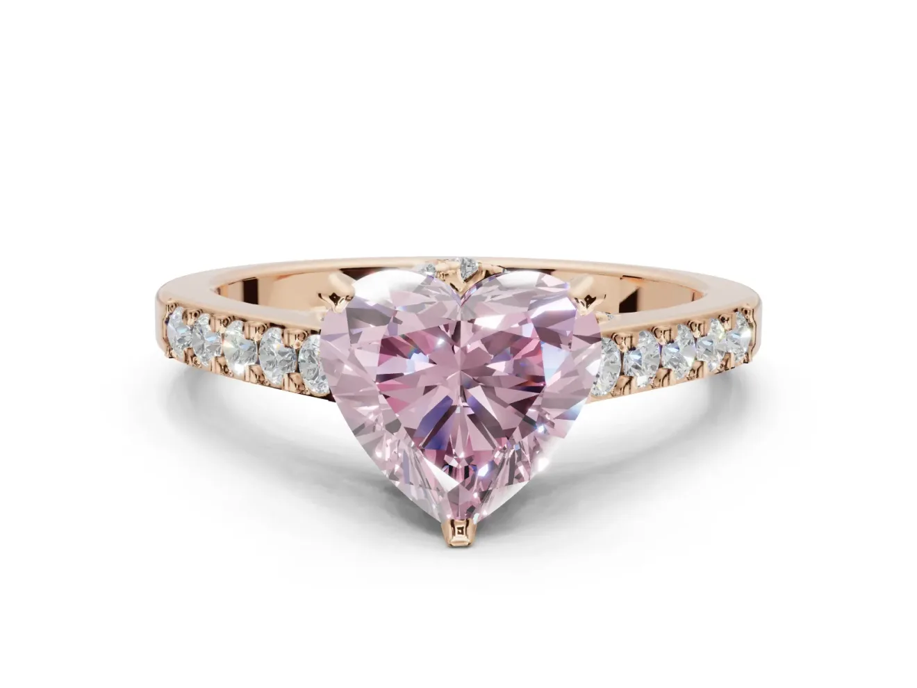 Heart-Shaped Pavé Solitaire Engagement Ring Setting for a Fancy Pink Lab-Grown Diamond | Crossover Gallery | Rose Gold