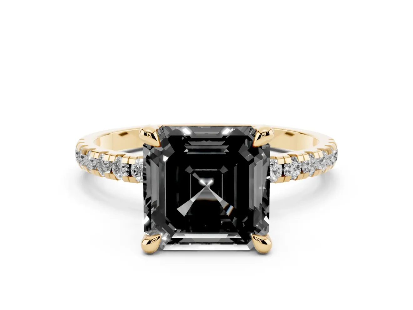 Asscher Cut Pavé Solitaire Engagement Ring Setting for a Black Center | Yellow Gold