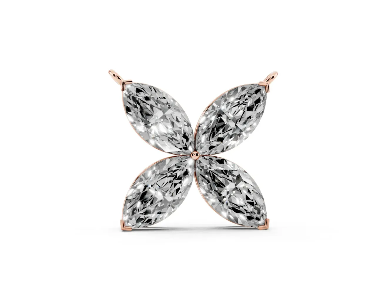 Marquise Lab-Grown Diamond Four-Petal Flower Pendant Necklace | V-Prong Tips | Rose Gold