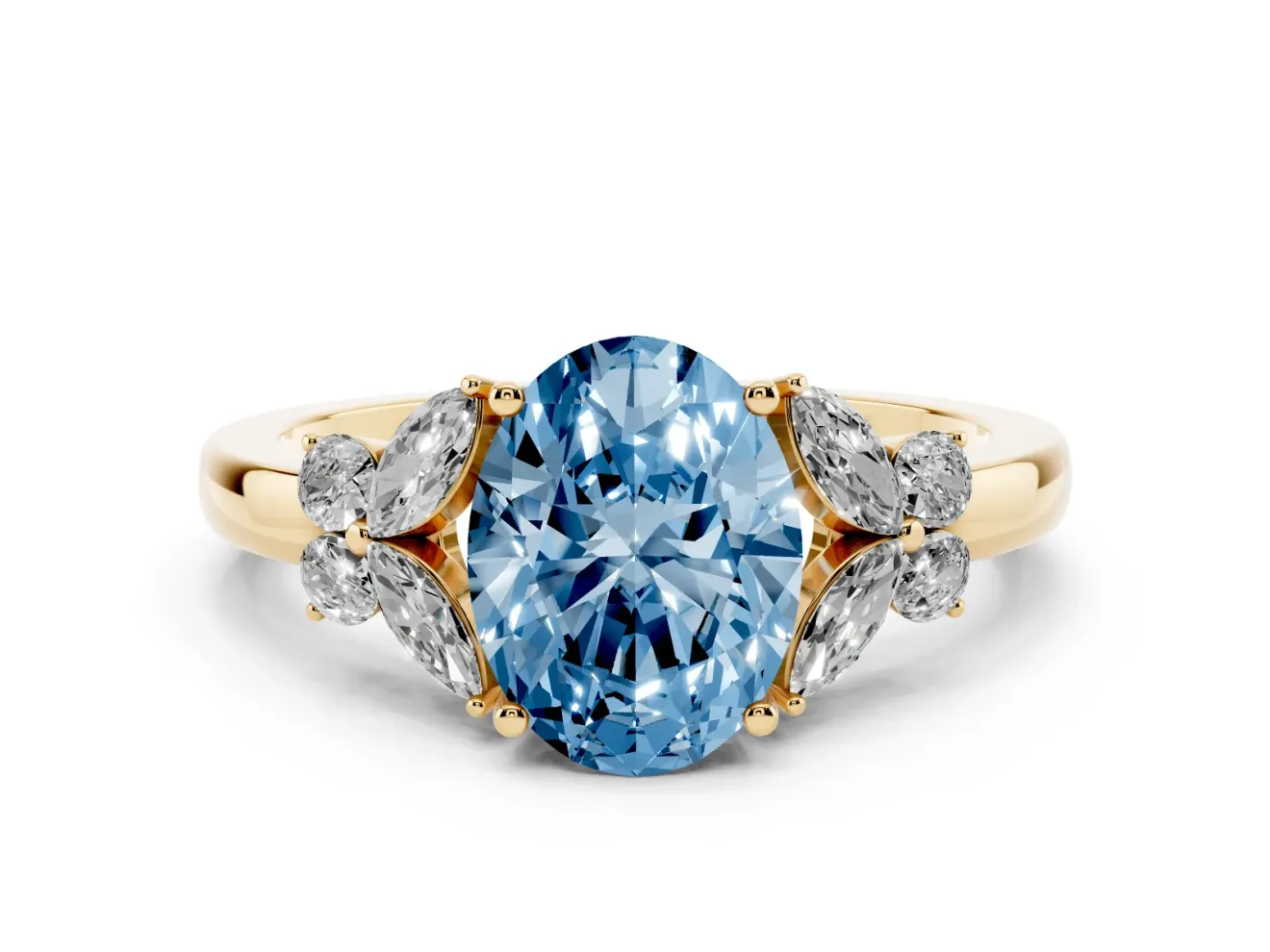 Oval Petal Engagement Ring Setting for a Fancy Blue Lab-Grown Diamond | Yellow Gold