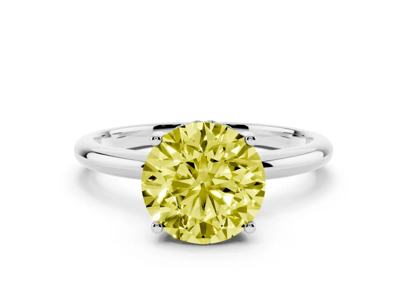 Round Micro-Prong Hidden Halo Engagement Ring Setting for a Fancy Yellow Lab-Grown Diamond | Plain Band | White Gold