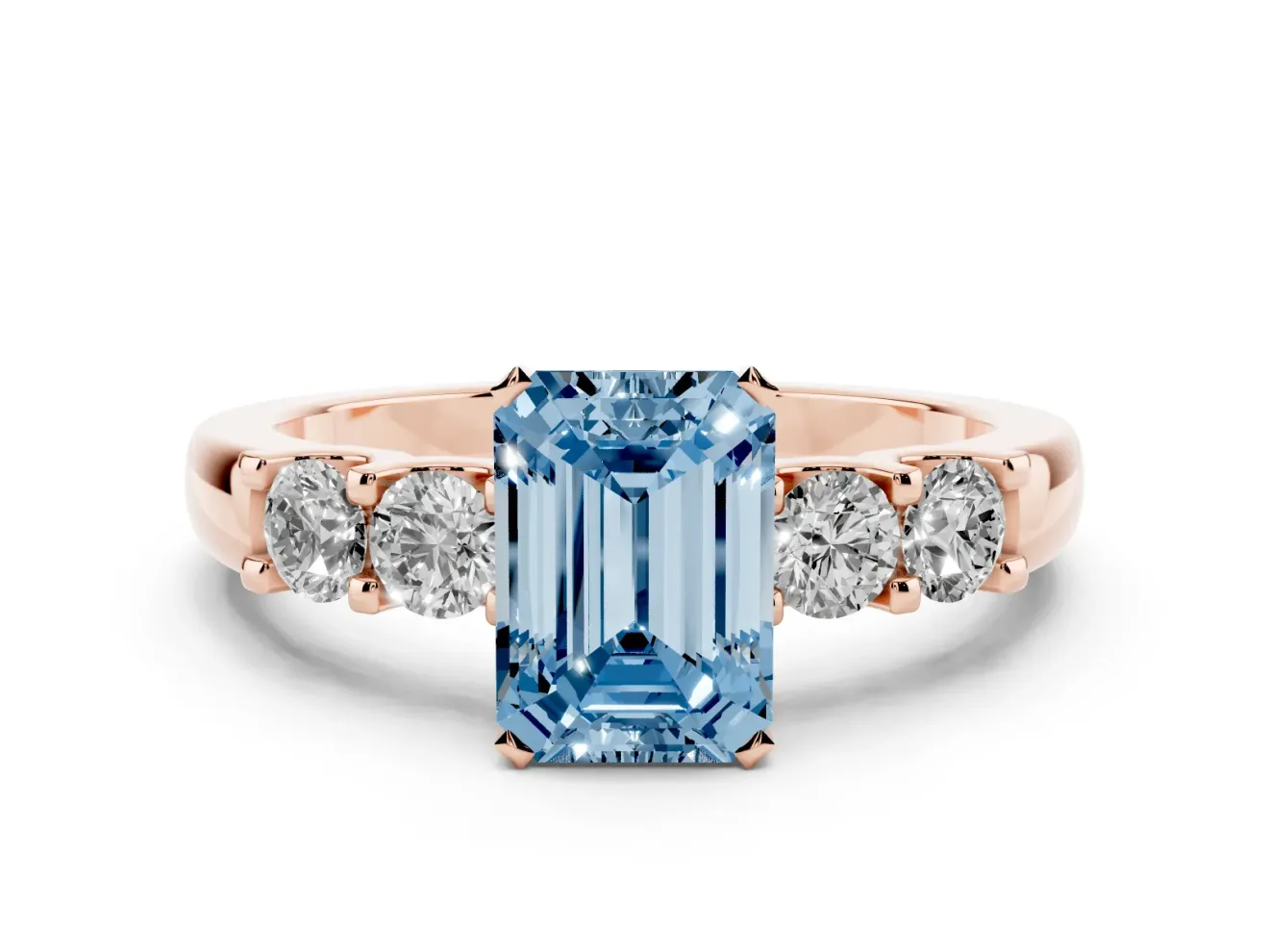 Emerald Cut Five Stone Engagement Ring Setting for a Fancy Blue Lab-Grown Diamond | Rose Gold