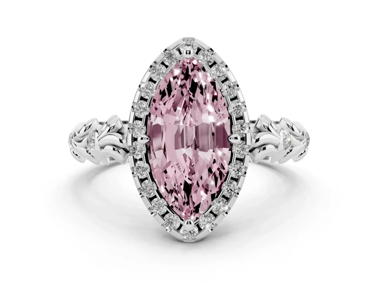 Marquise Leaf Halo Engagement Ring Setting for a Fancy Pink Lab-Grown Diamond | White Gold