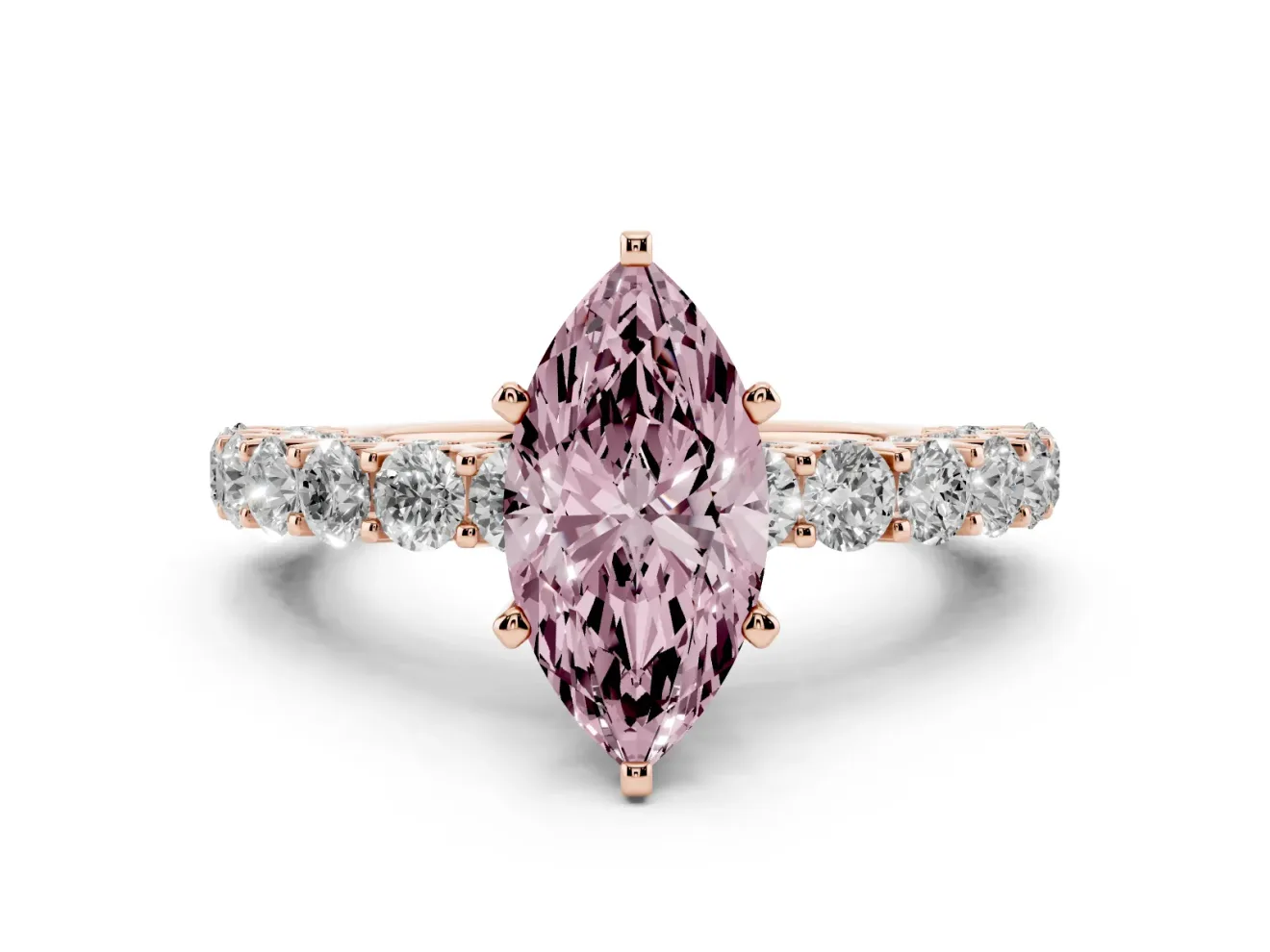 Marquise Shared Prong Engagement Ring Setting for a Fancy Pink Lab-Grown Diamond | Rose Gold
