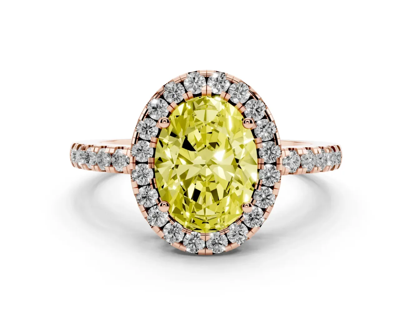 Oval Halo Engagement Ring Setting for a Fancy Yellow Lab-Grown Diamond | Pavé Band | Rose Gold
