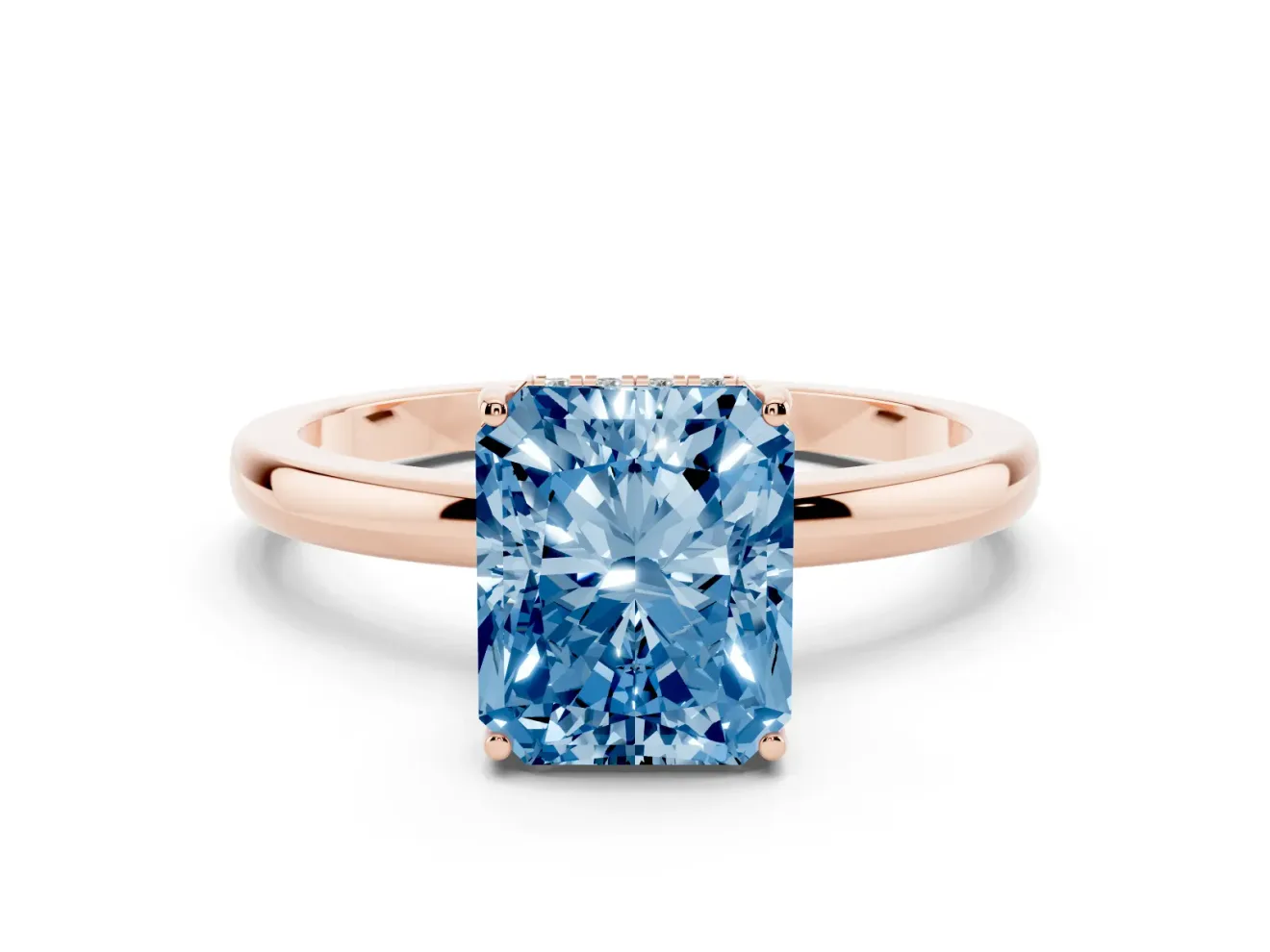 Radiant Cut Engagement Ring Setting for a Fancy Blue Lab-Grown Diamond | Hidden Halo | Rose Gold