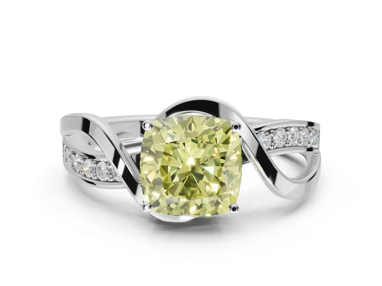 Cushion Cut Bypass Engagement Ring Setting for a Fancy Yellow Lab-Grown Diamond | Sterling Silver - Design NV-24814