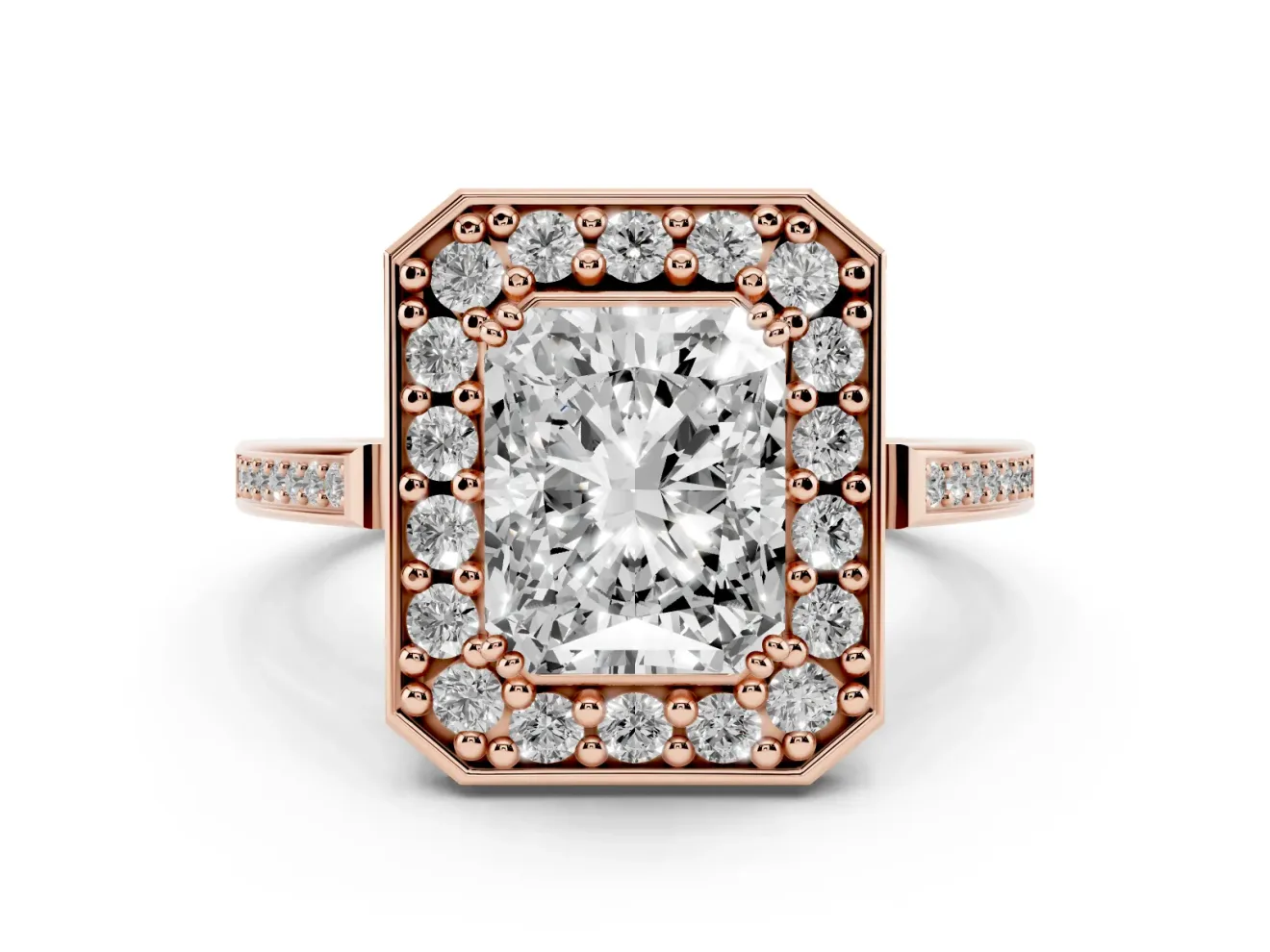 Radiant Cut Halo Engagement Ring Setting | Polished Halo Rim | Rose Gold