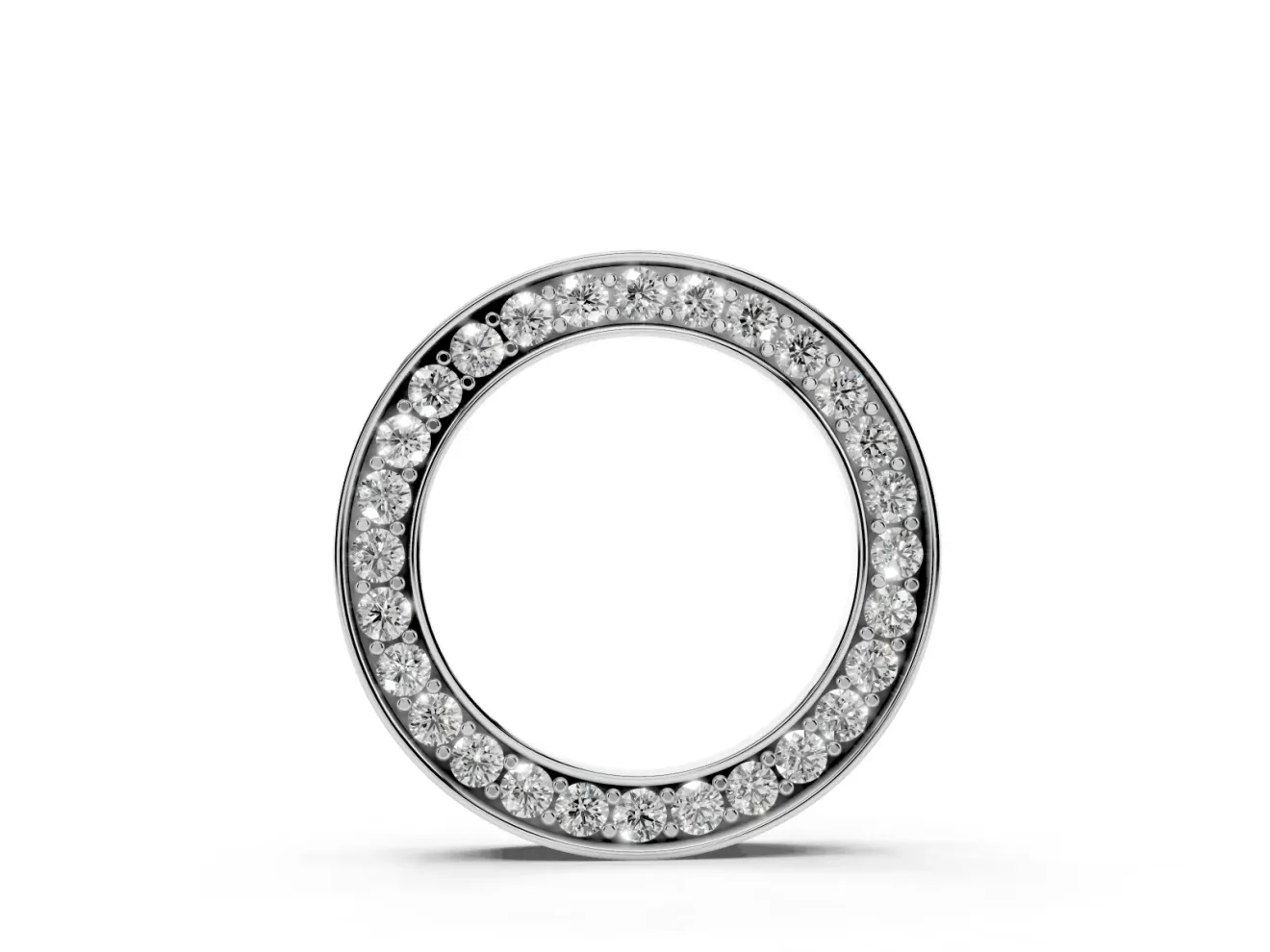 Round Lab-Grown Diamond Pavé Circle Pendant Necklace | Polished Rails | White Gold