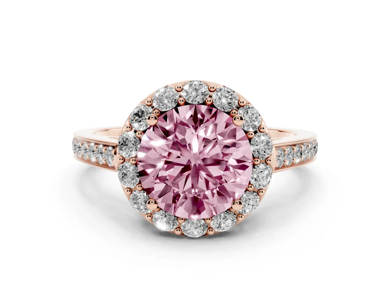 Round Floral Halo Engagement Ring Setting for a Fancy Pink Lab-Grown Diamond | Large Round Accents | Rose Gold