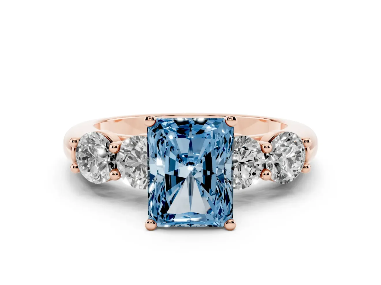 Radiant Cut Five Stone Engagement Ring Setting for a Fancy Blue Lab-Grown Diamond | Prong Set Side Stones | Rose Gold