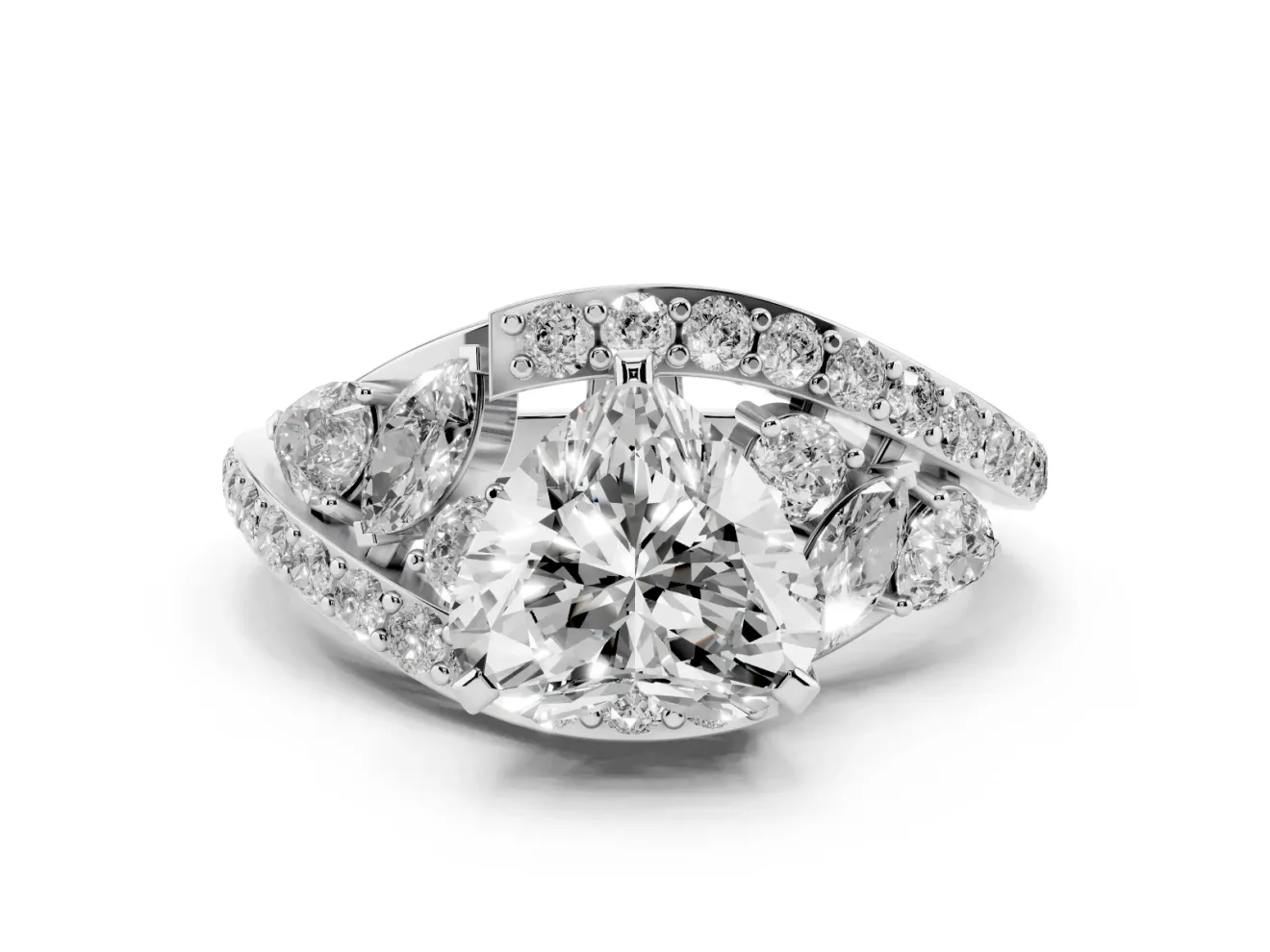 Heart-Shaped Bypass Pavé Engagement Ring Setting | Marquise and Pear Accents | Platinum