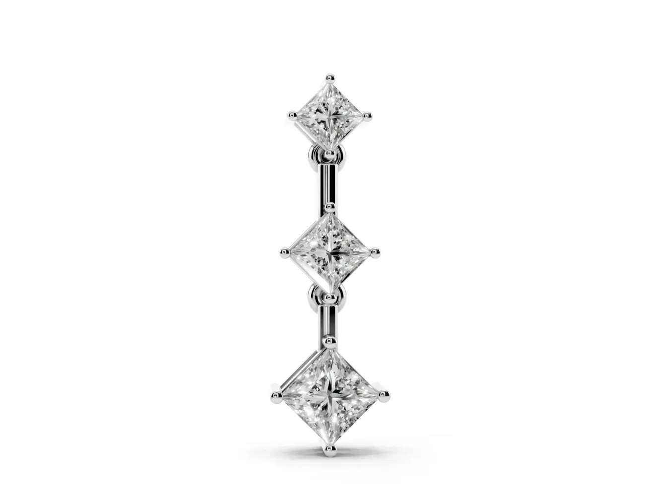 Princess Cut Lab-Grown Diamond Graduated Three-Stone Drop Pendant | Set on Point | Sterling Silver