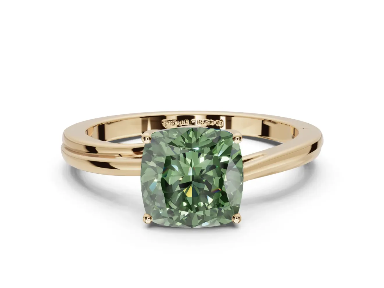 Cushion Cut Bypass Solitaire Engagement Ring Setting for a Fancy Green Lab-Grown Diamond | Yellow Gold