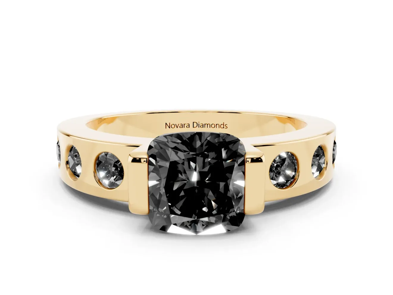 Cushion Cut Tension Style Engagement Ring Setting for a Black Center | Yellow Gold
