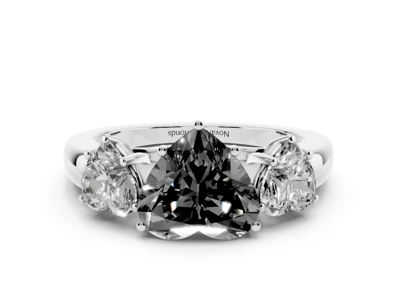 Fancy Black Heart Cut Diamond Three-Stone Ring Set in Silver with Bold Center and Classic Band