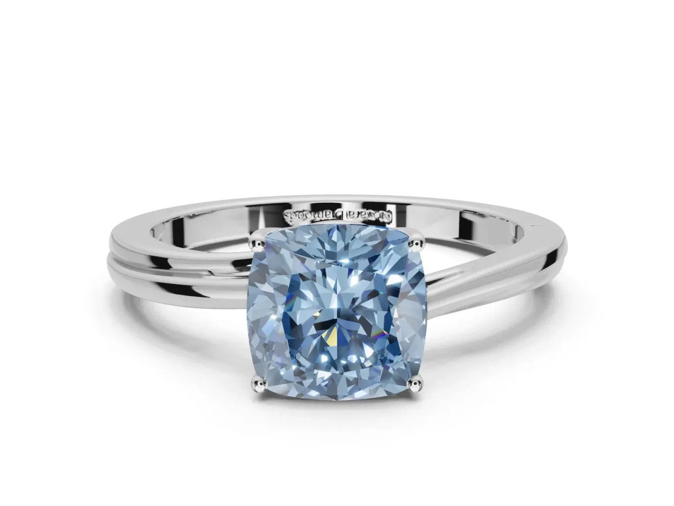 Cushion Cut Bypass Solitaire Engagement Ring Setting for a Fancy Blue Lab-Grown Diamond | Sterling Silver
