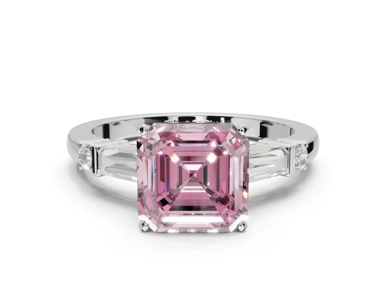 Asscher Cut Tapered Baguette Engagement Ring Setting for a Fancy Pink Lab-Grown Diamond | Sterling Silver