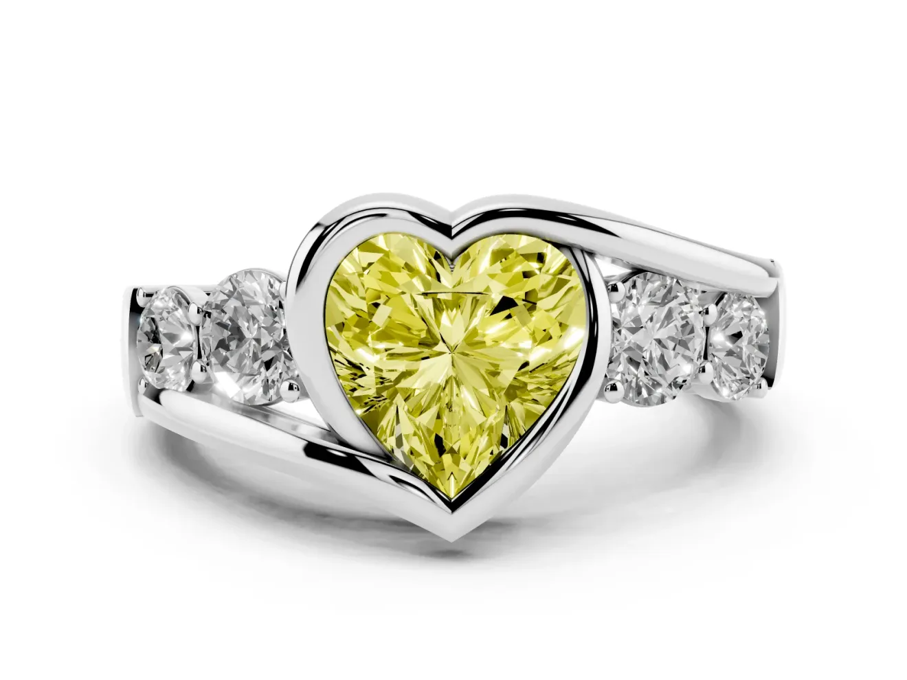 Heart-Shaped Bezel Bypass Engagement Ring Setting for a Fancy Yellow Lab-Grown Diamond | White Gold
