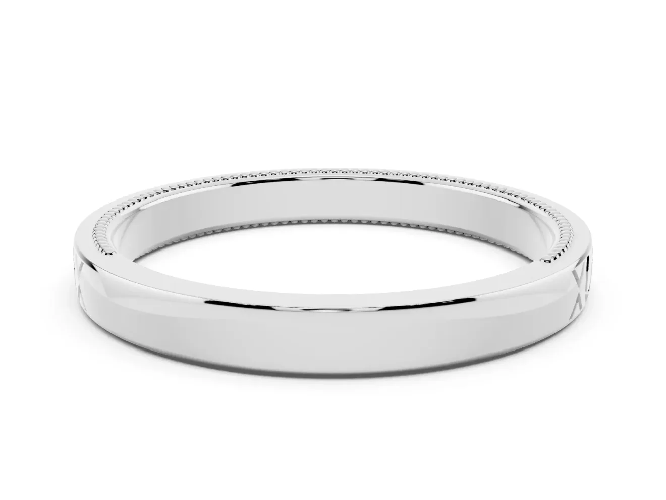 Engraved Milgrain Band Set in White gold with Vintage-Inspired Pattern