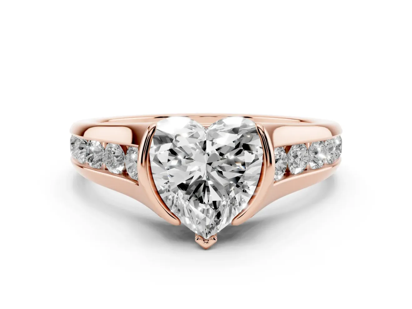 Heart-Shaped Half Bezel Solitaire Engagement Ring Setting | Graduated Channel Band | Rose Gold