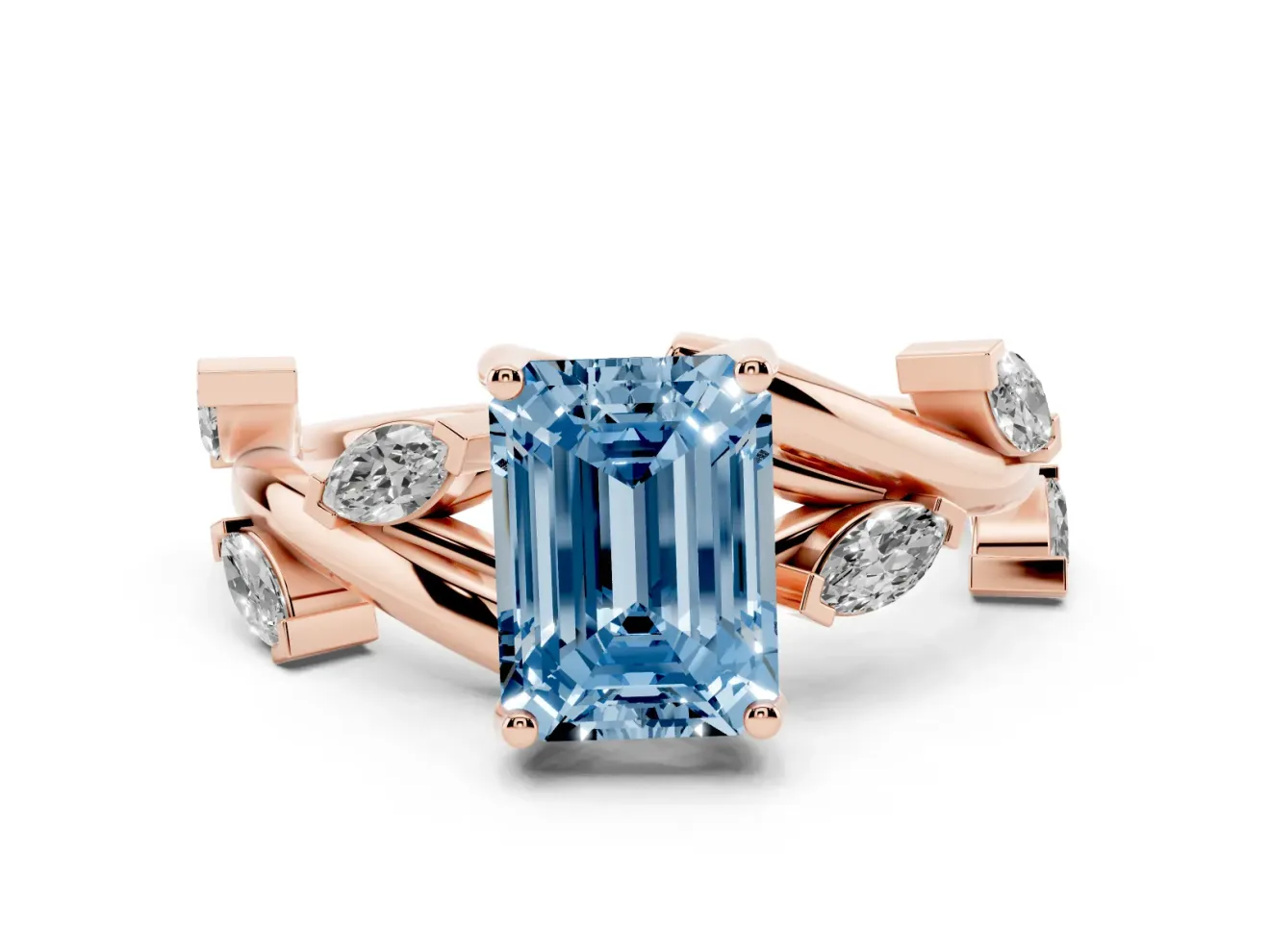 Emerald Cut Twisted Vine Engagement Ring Setting for a Fancy Blue Lab-Grown Diamond | Rose Gold