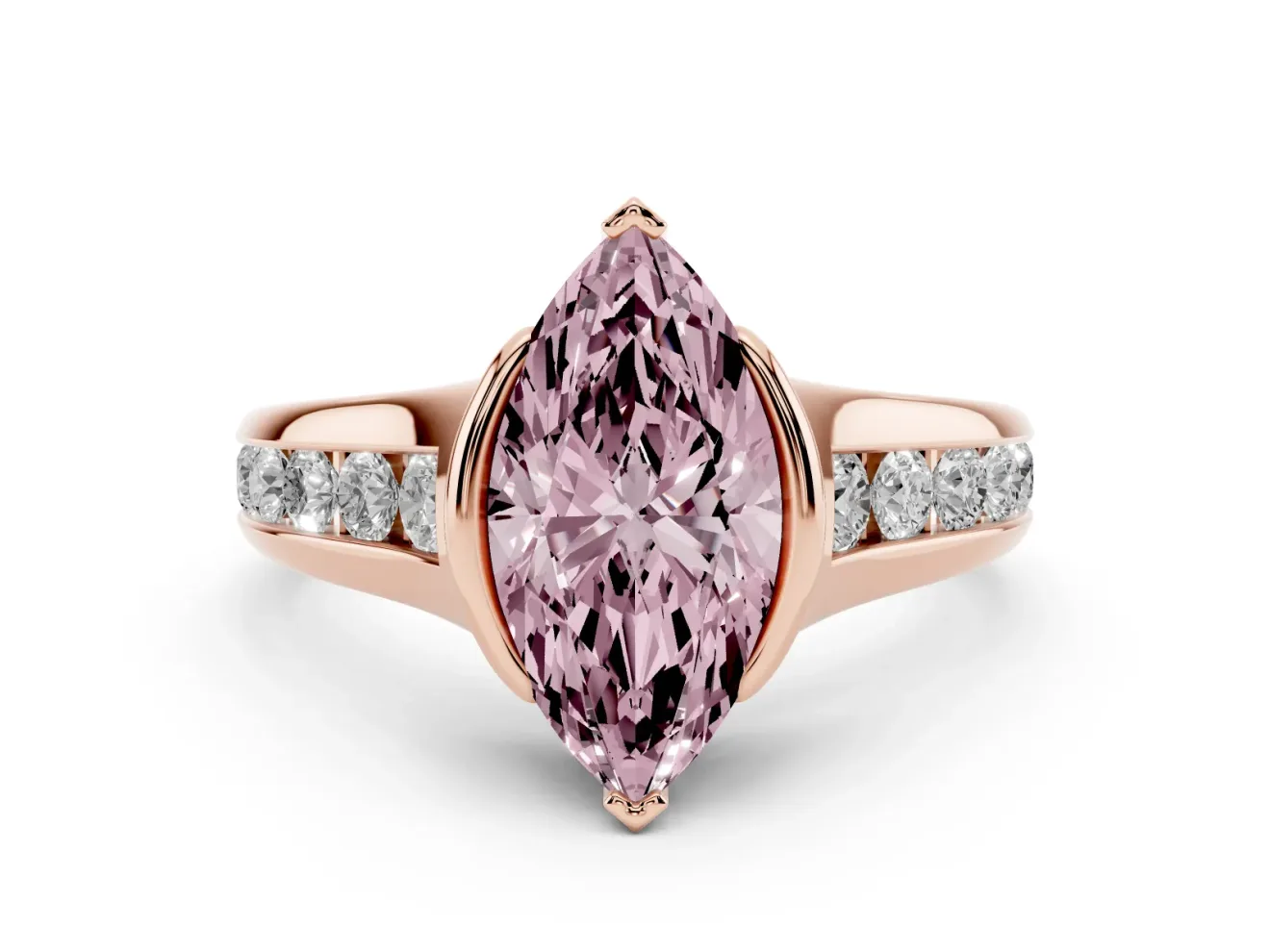 Marquise Half Bezel Engagement Ring Setting for a Fancy Pink Lab-Grown Diamond | Rose Gold