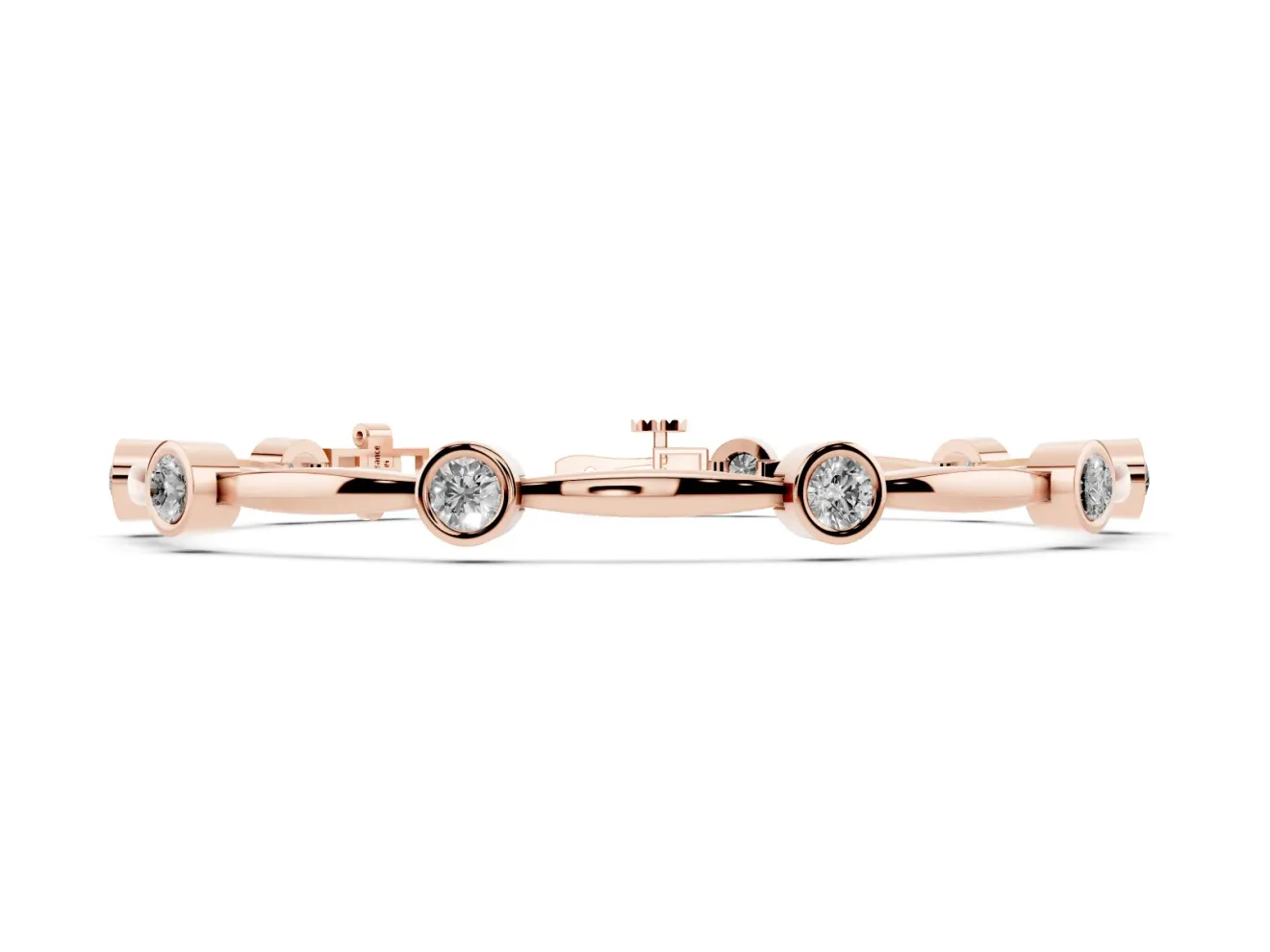 Round Lab-Grown Diamond Bezel Station Link Bracelet | Polished Bar Links | Rose Gold