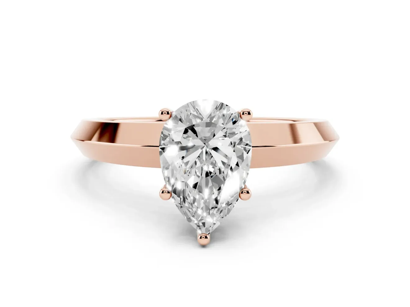 Pear Cut Diamond Solitaire Engagement Ring Set in Rose gold with Flat Band and Prong Setting