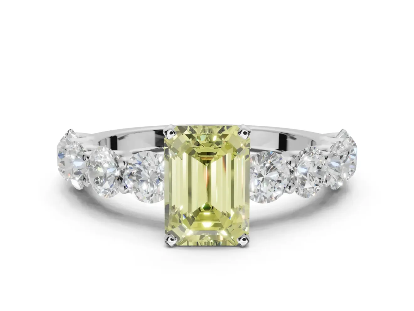 Emerald Cut Engagement Ring Setting for a Fancy Yellow Lab-Grown Diamond | White Gold - Design NV-24455
