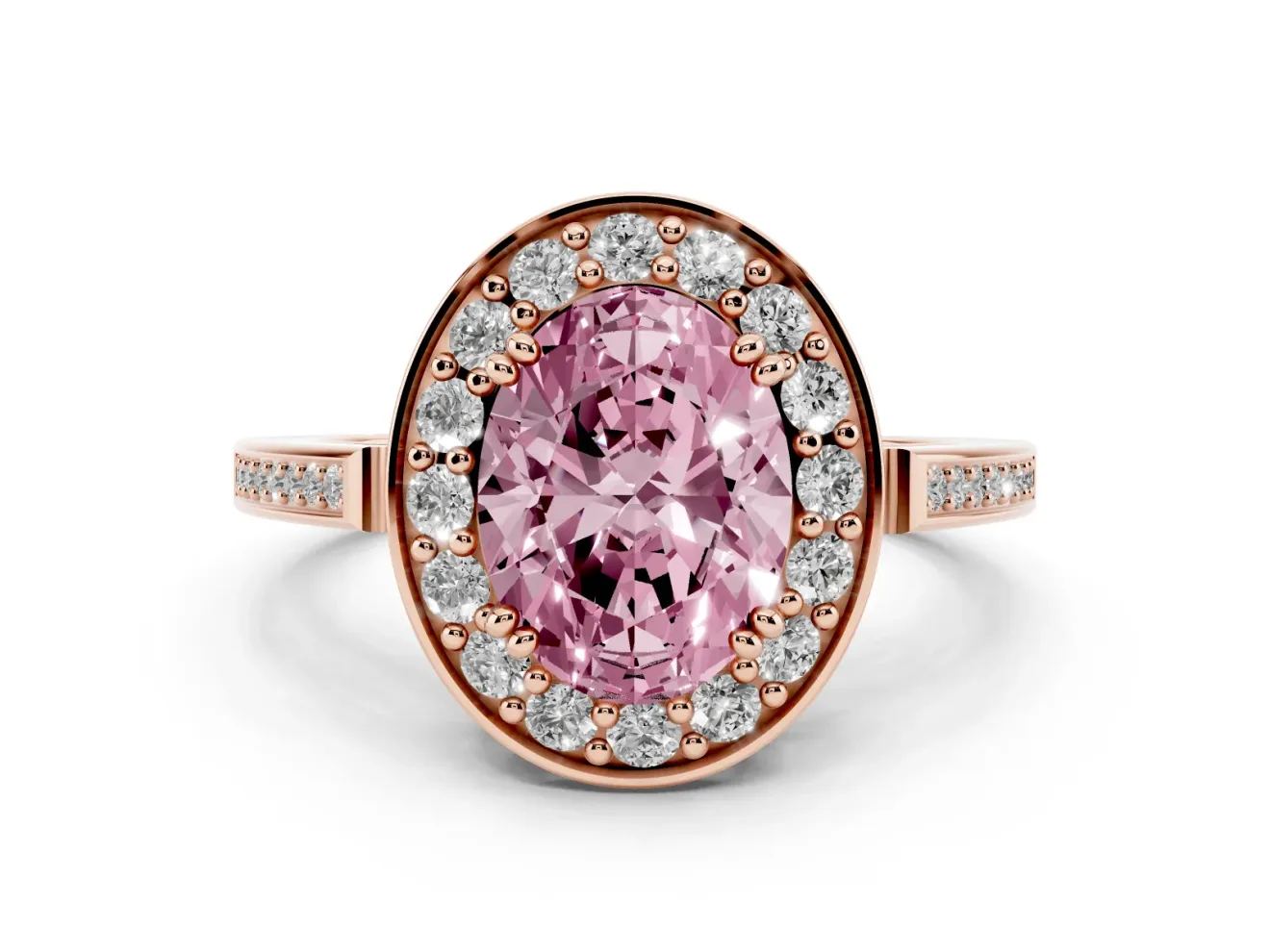 Oval Halo Engagement Ring Setting for a Fancy Pink Lab-Grown Diamond | Polished Halo Rim | Rose Gold