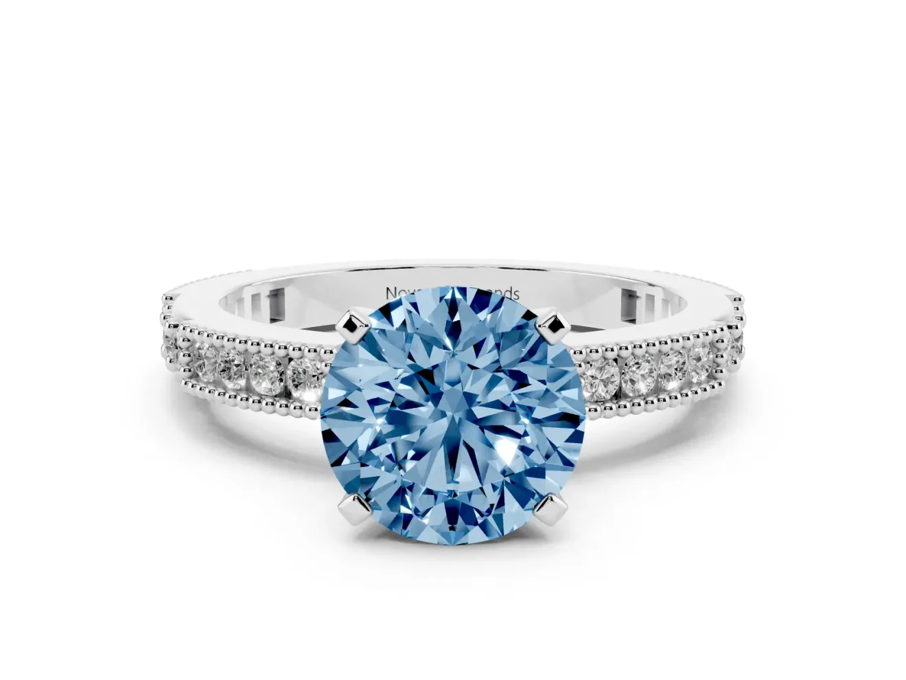 Round Vintage Pavé Engagement Ring Setting for a Fancy Blue Lab-Grown Diamond | Sterling Silver