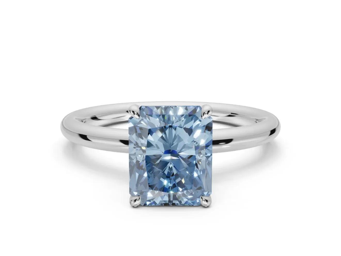 Radiant Cut Hidden Halo Ring Setting for a Fancy Blue Lab-Grown Diamond | Platinum