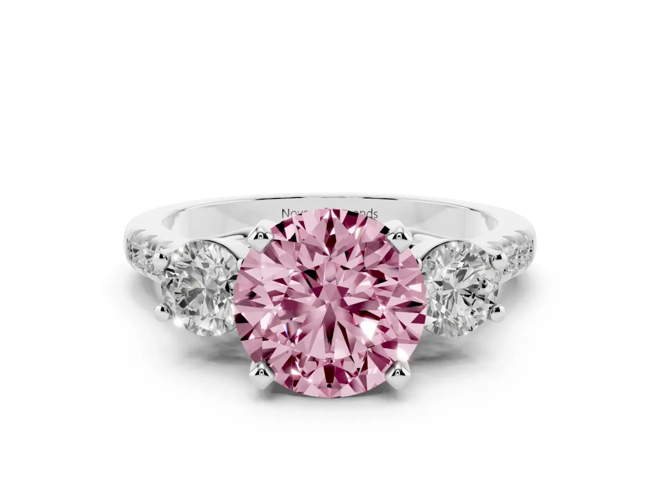 Round Three-Stone Engagement Ring Setting for a Fancy Pink Lab-Grown Diamond | White Gold