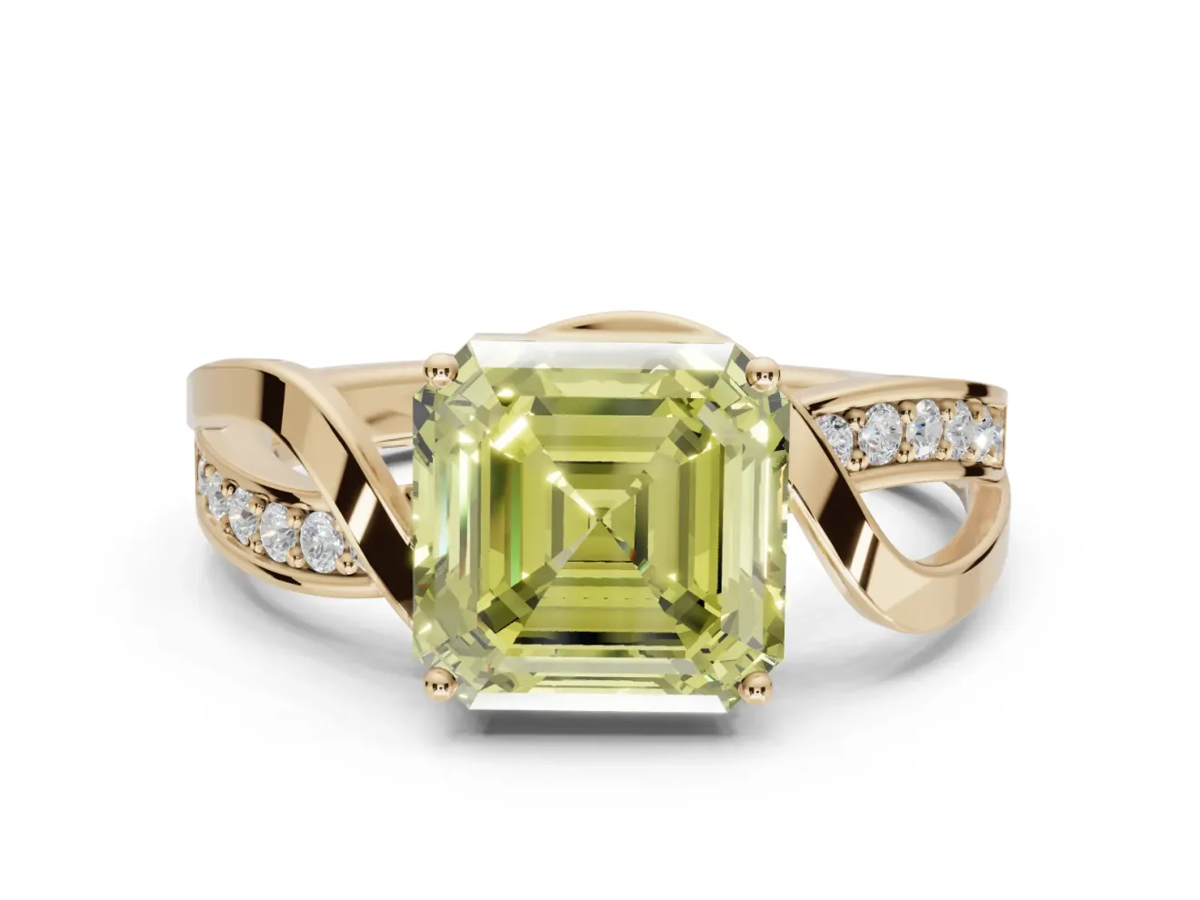 Asscher Cut Bypass Solitaire Engagement Ring Setting for a Fancy Yellow Lab-Grown Diamond | Pavé Strands | Yellow Gold