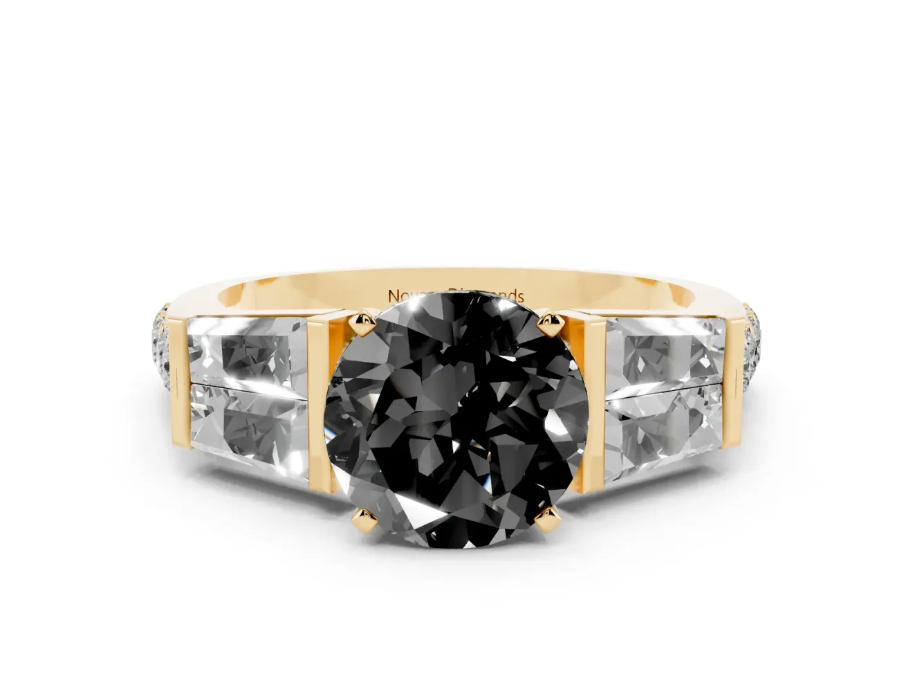 Round Channel Set Baguette Engagement Ring Setting for a Black Center | Yellow Gold