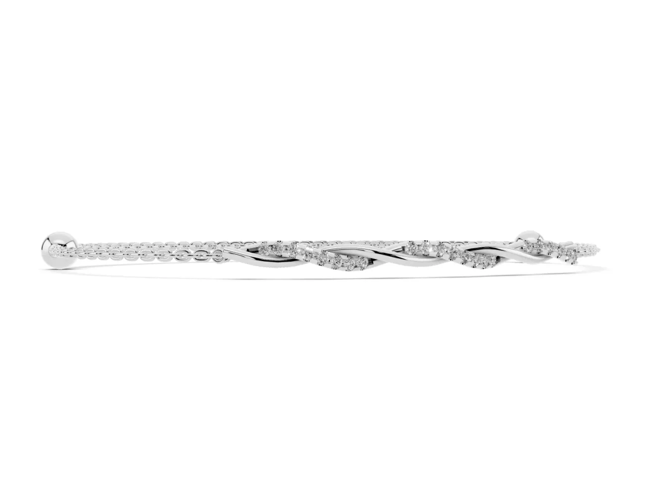 Round Lab-Grown Diamond Twisted Cable Chain Bracelet | Prong-Set Strands | White Gold